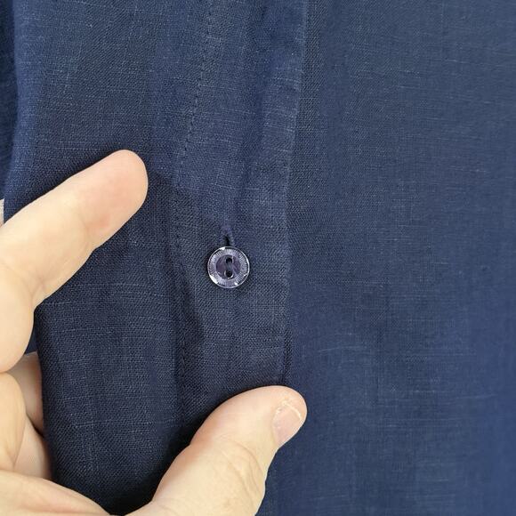 Eileen Fisher Navy Blue 100% Irish Linen Long Sleeve Button Up Shirt Womens XL - Picture 5 of 12